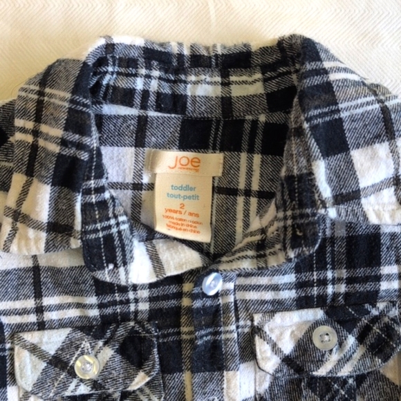 joe fresh navy & white plaid cotton flannel button down shirt 2T toddler boys - Picture 2 of 4